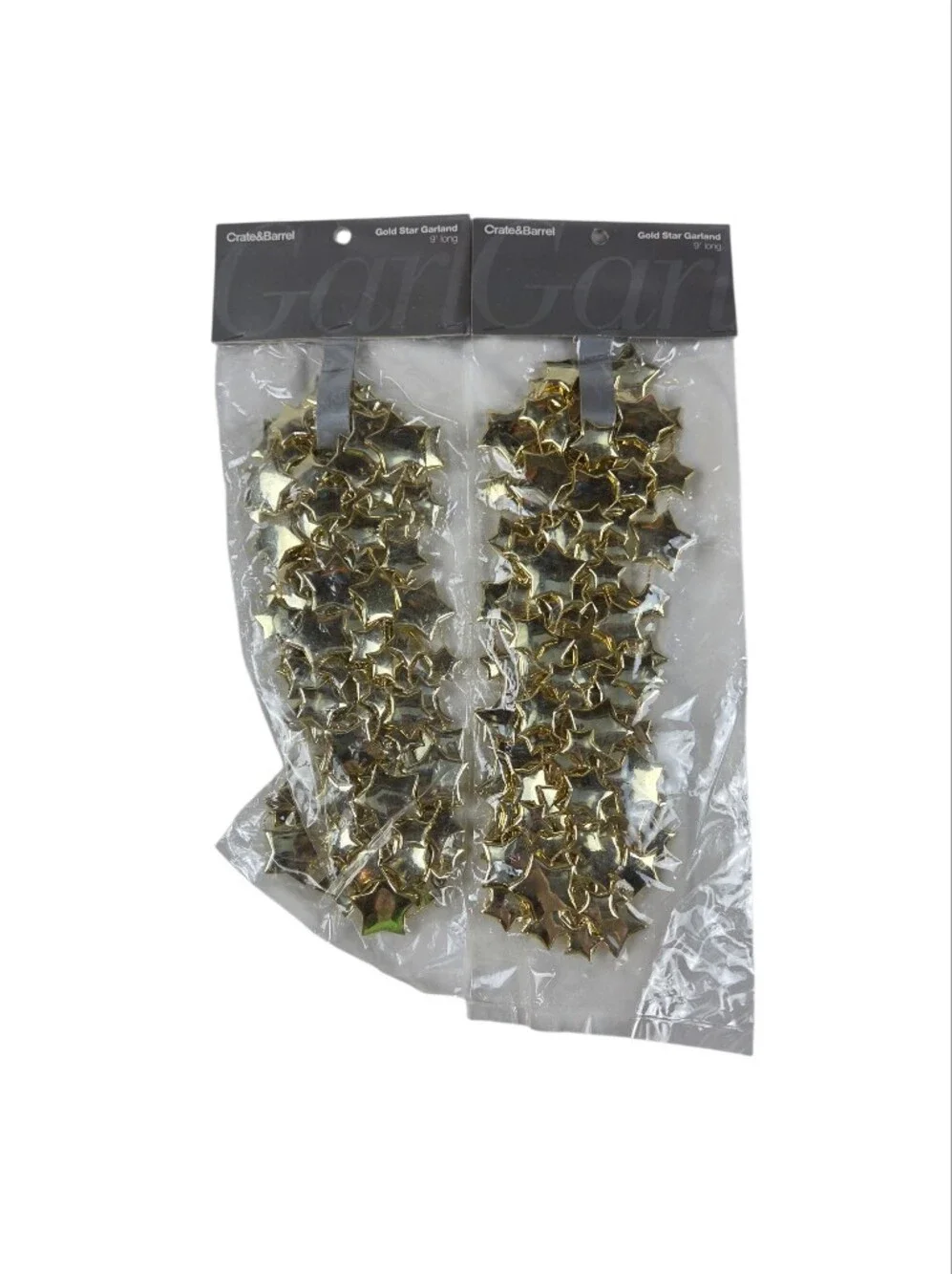 Crate & Barrel 9ft Gold Star Garland Lot of 2